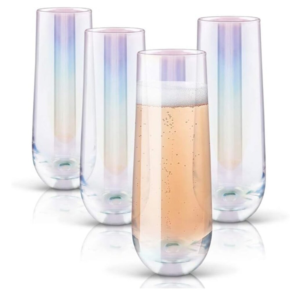 Set of 2 iridescent glass stemless champagne flutes